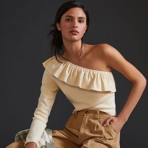Anthropologie | Ruffled One Shoulder Sweater Top  Size Large